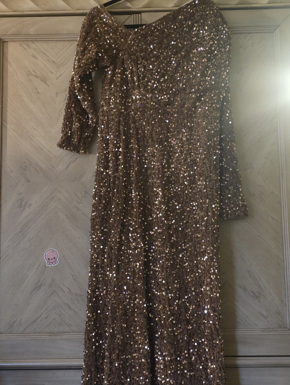 Sparkle Sequin Long Sleeve Dress - BROWN